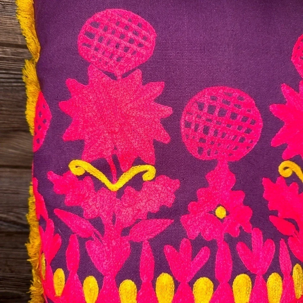 Modelli Bohemian Embroidered Floral Fringe Pillow